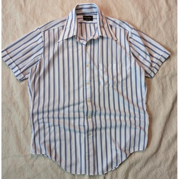 Golden Emblem VTG 60s Men's Polyknit Short Sleeve Striped Rockabilly Shirt 16.5 - Picture 2 of 7